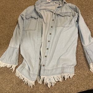 Forever 21 Light Blue Fringed Denim Jacket